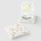  paasroze konijnenpatroon stenen onderzetter (Zijkant)