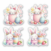 Paasroze trakteert kuikens en eieren sticker (Voorkant)