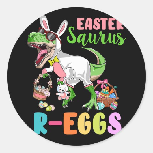 Paassaurus R-eieren Dinosaurs Rex Bunny Christelij Ronde Sticker (Voorkant)