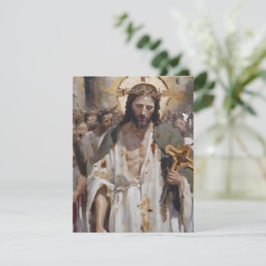 Paasscène B - oliën Feestdagenkaart (Staand voorkant)