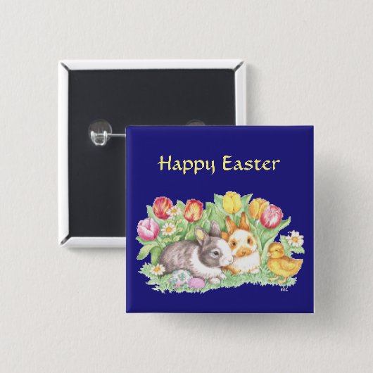  paasscène vierkante button 5,1 cm (Voorkant /achterkant)