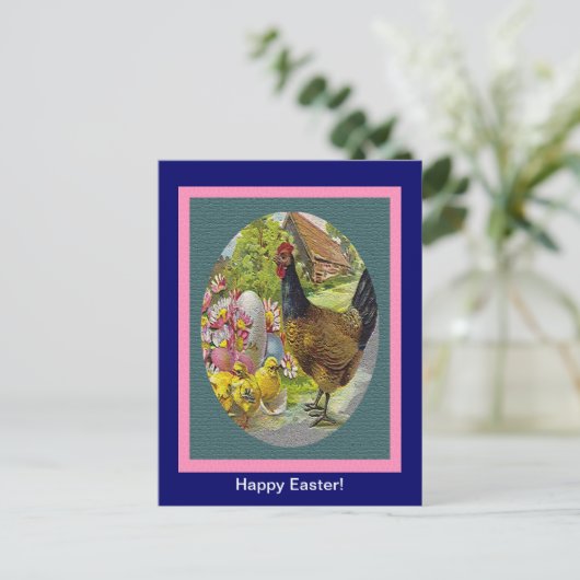 Paasschen en getextureerde kippen,  feestdagenkaart (Staand voorkant)