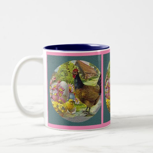 Paasschen en getextureerde kippen,  tweekleurige koffiemok (Links)