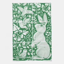 Paasschilderij Emerald Green Rabbit Bird Tile Art Theedoek