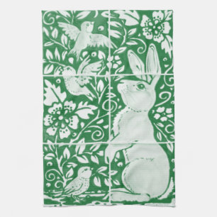 Paasschilderij Emerald Green Rabbit Bird Tile Art Theedoek