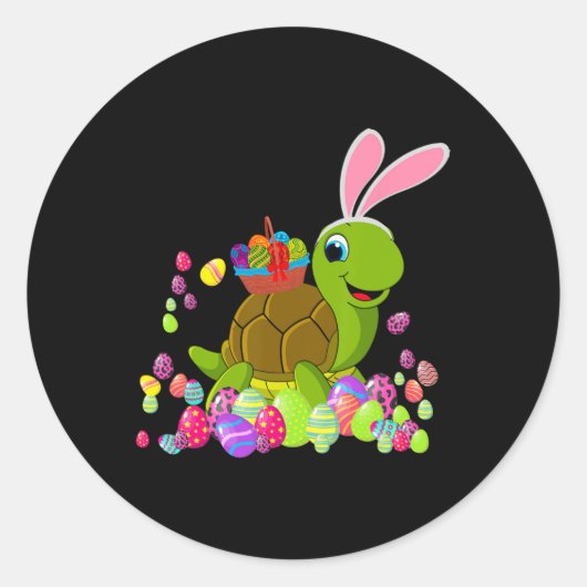 Paasschildpad omgeven Bunny Turtle Holding paaspaa Ronde Sticker (Voorkant)