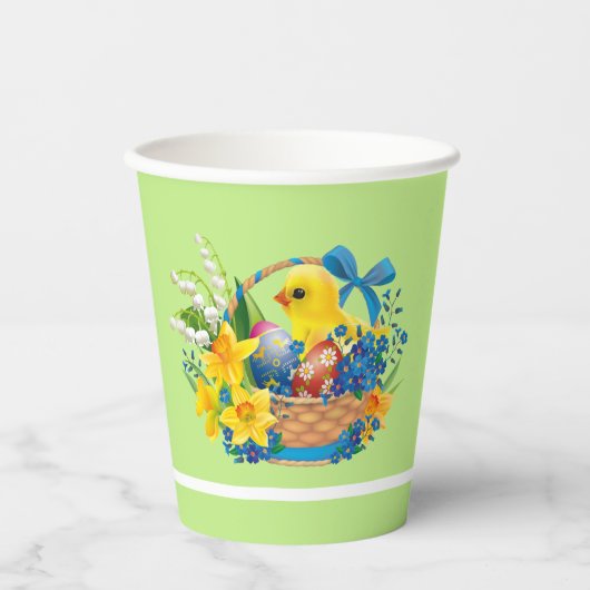 Paassteen in een mandje van Flowers Party Papieren Bekers (Voorkant)