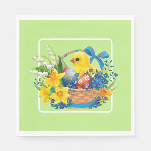 Paassteen in een mandje van Flowers Party Servet (Voorkant)