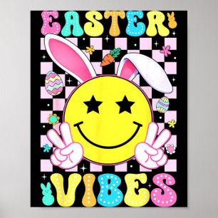 Paasstemming Retro Groovy Konijn Konijnenoren Vrou Poster