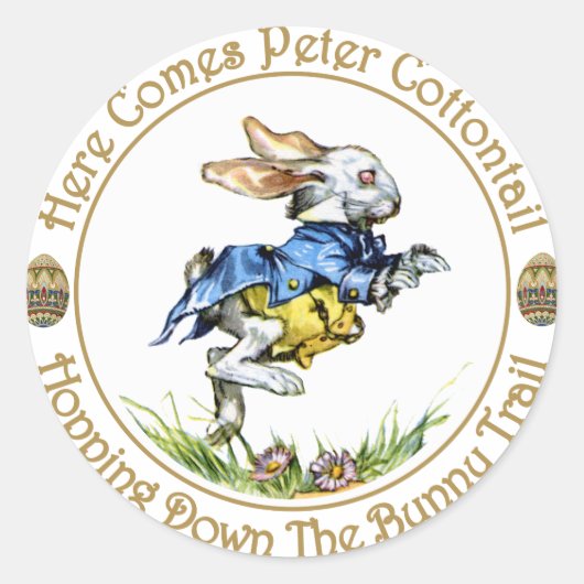 Paasster - Hier komt Peter Cottontail Ronde Sticker (Voorkant)