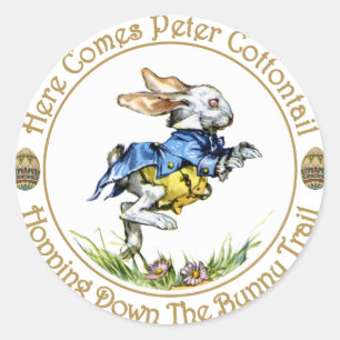 Paasster - Hier komt Peter Cottontail Ronde Sticker