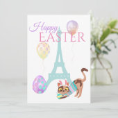 Paasstraaltoren en kattendeklasballonnen feestdagenkaart (Staand voorkant)