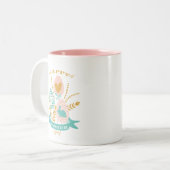 Paassymbolen, boeket en Happy Easter Text Tweekleurige Koffiemok (Voorkant links)