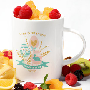 Paassymbolen, boeket en Happy Easter Text Tweekleurige Koffiemok