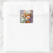 Paastaarten versierd met veelkleurige bloemen vierkante sticker (Tas)