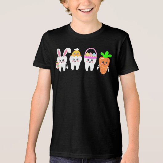 Paastand Schattige Dental Bunny Chick Fun Tandarts Tri-Blend Shirt (Voorkant)