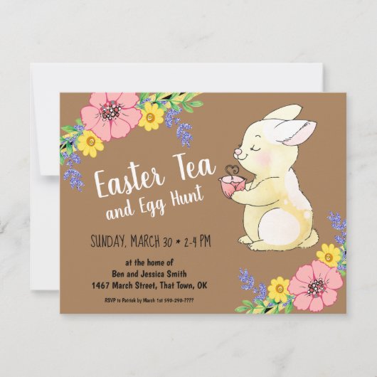 Paasthee en eitjes hunt Spring Bunny Brown Kaart (Voorkant)