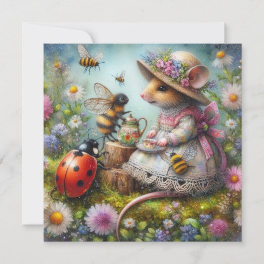 Paasthee Party Schattigee Muisbijen Lieveheersbees Feestdagenkaart (Voorkant)