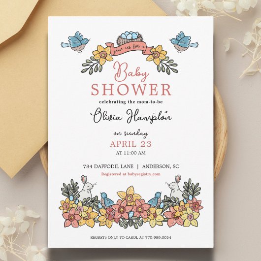 Paasthema Baby shower voor meisjes Kaart