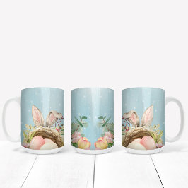 Paasthema met konijnenoren en pastelkleuren koffiemok