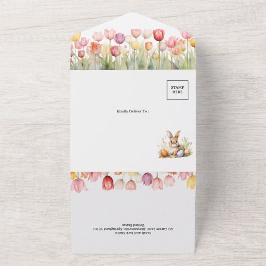 Paasthema Tulpenbruiloft All In One Uitnodiging (Buitenkant)