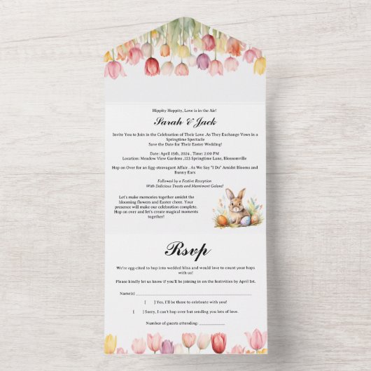 Paasthema Tulpenbruiloft All In One Uitnodiging (Binnen)