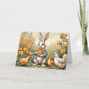 Paastijd konijntje, kip  illustratie feestdagen kaart