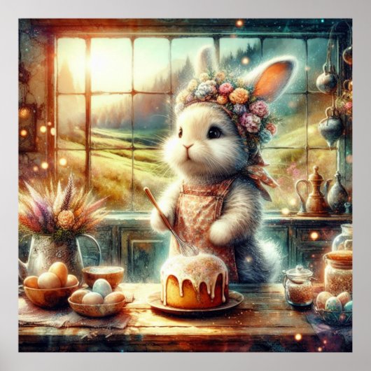 Paastraktaties met Schattigee Waterverf Bunny Bake Poster (Voorkant)