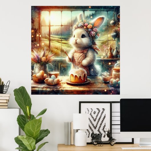 Paastraktaties met Schattigee Waterverf Bunny Bake Poster (Thuiskantoor)