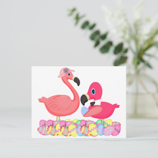 paastroze flamingo's feestdagenkaart (Staand voorkant)