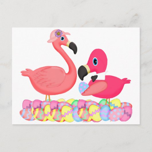 paastroze flamingo's feestdagenkaart (Voorkant)