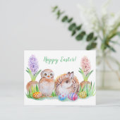 Paasuil en Baby Bunny kunst Feestdagenkaart (Staand voorkant)