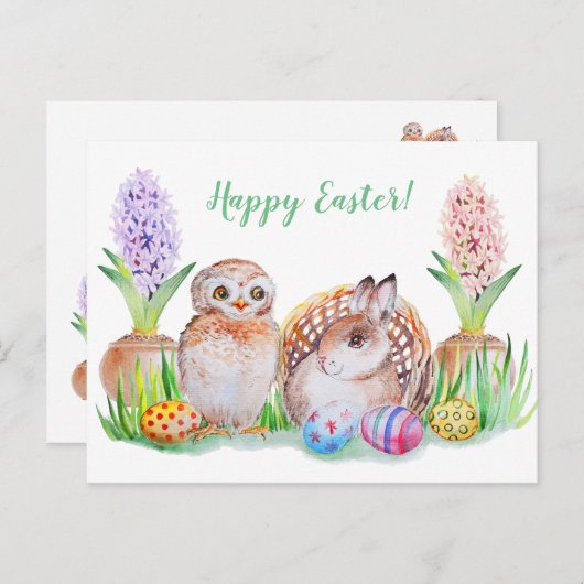 Paasuil en Baby Bunny kunst Feestdagenkaart (Voorkant / Achterkant)