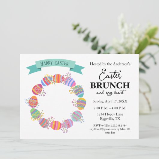 Paasuitnodiging Brunch Krans van Eieren Kaart (Staand voorkant)