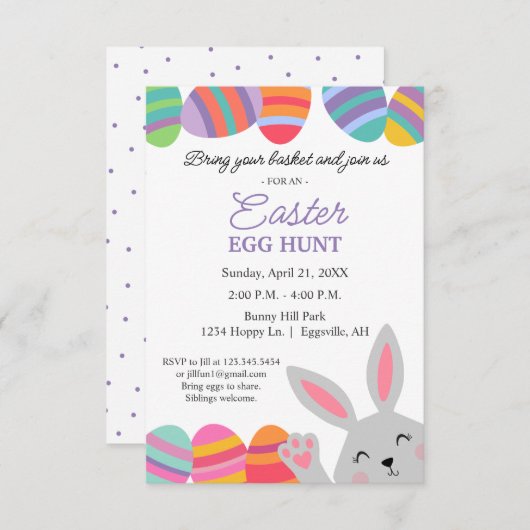 Paasuitnodiging Schattige Bunny  Eggs Kaart (Voorkant / Achterkant)