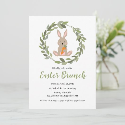 Paasuitnodiging Schattigee Bunny voor uw feest Kaart (Staand voorkant)