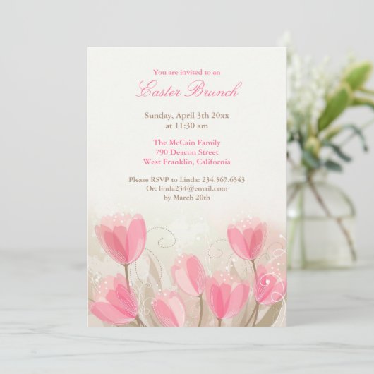Paasuitnodiging Tulpen Bloemen Platte Kaart (Staand voorkant)