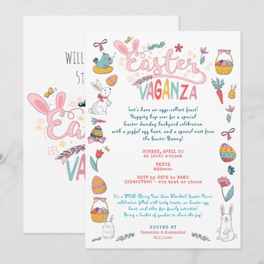 Paasvaganza pascua tuin picknick eierjacht kaart (Voorkant / Achterkant)