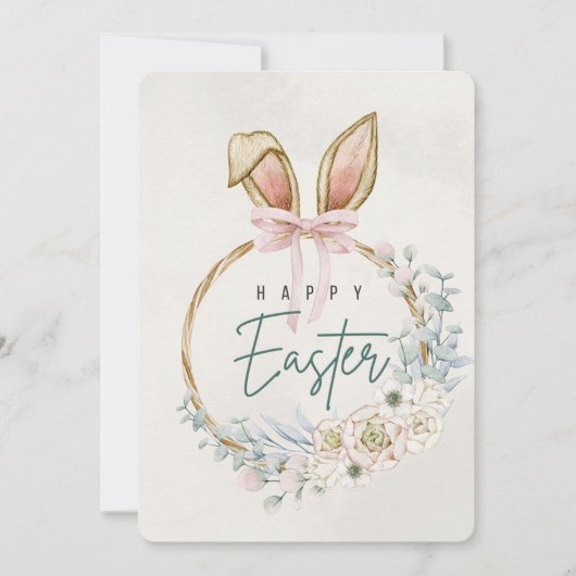 Paasvakantie Kaart met Bunny Ears & Floral Decor (Voorkant)