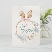 Paasvakantie Kaart met Bunny Ears & Floral Decor (Staand voorkant)