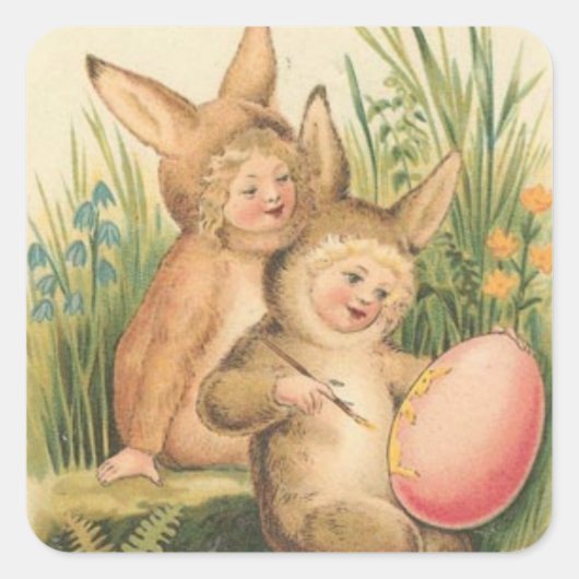  paasvakantie kunststempel vierkante sticker (Voorkant)