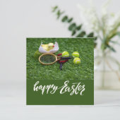 Paasvakantie met racket en ballen feestdagenkaart (Staand voorkant)