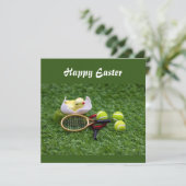 Paasvakantie met racket en ballen feestdagenkaart (Staand voorkant)