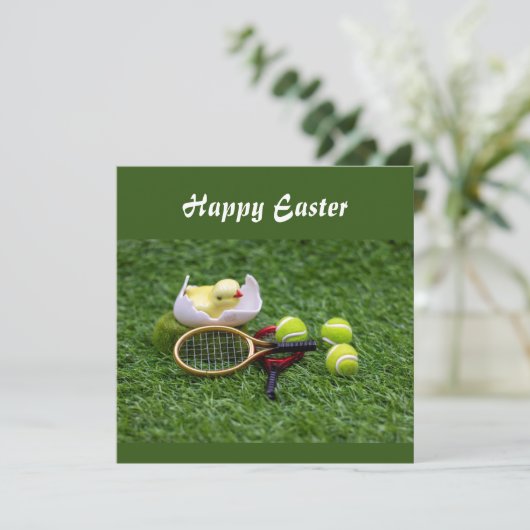 Paasvakantie met racket en ballen feestdagenkaart (Staand voorkant)