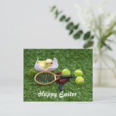 Paasvakantie met racket en ballen feestdagenkaart (Staand voorkant)