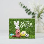 Paasvakantie met Voetbal Paaseieren groen Briefkaart (Staand voorkant)