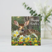 Paasvakantie van Deer Fawn en Spring Flowers Kaart (Staand voorkant)