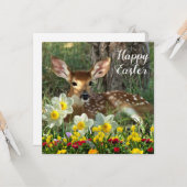 Paasvakantie van Deer Fawn en Spring Flowers Kaart (Voorkant / Achterkant in situ)