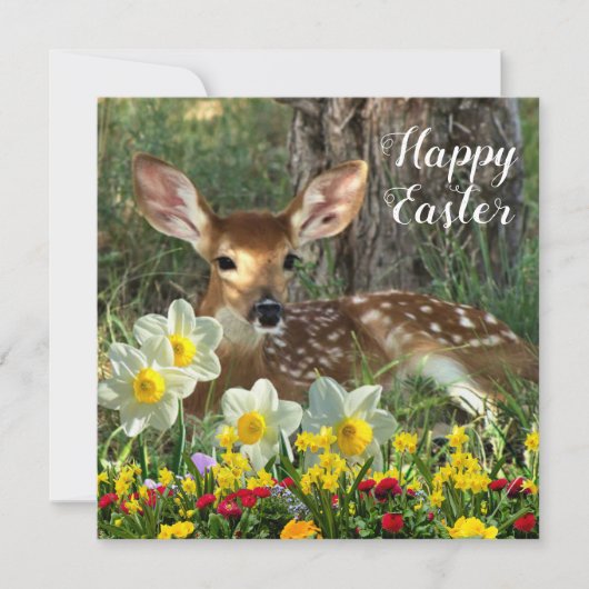 Paasvakantie van Deer Fawn en Spring Flowers Kaart (Voorkant)