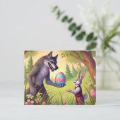 Paasverrassing - Het geschenk van de wolf aan het  Feestdagenkaart (Staand voorkant)